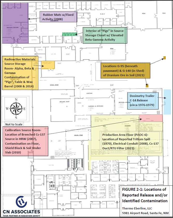 map of reported release and contamination at site