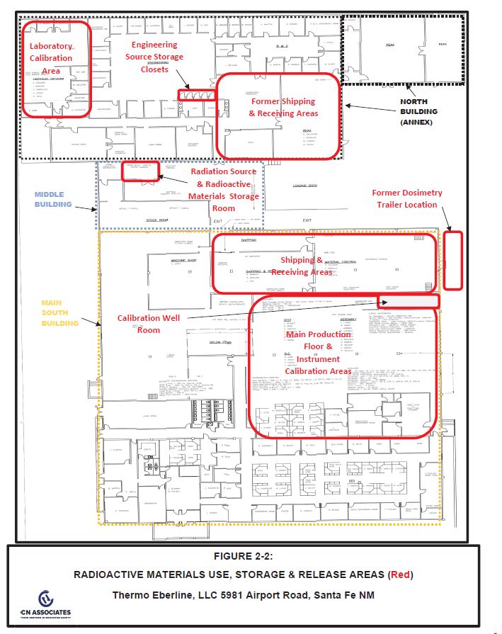 map of radioactive materials use storage and release areas